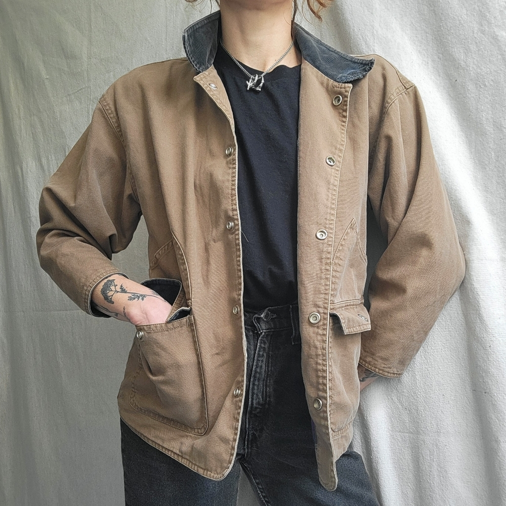 Vintage Genuine Blues Barn Chore Coat Field Jacket Brown Canvas Flannel Small